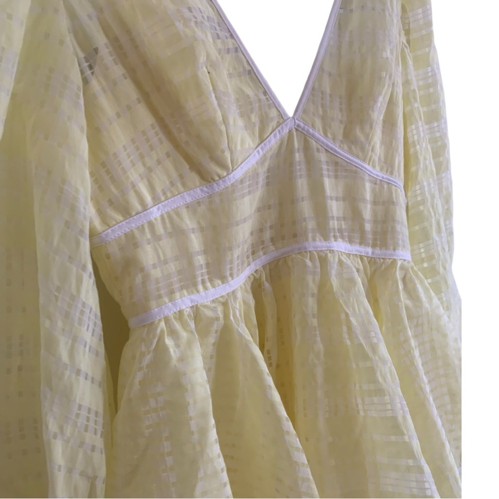 STAUD Yellow Sheer Organza Tiered Mini Dress Puff Sleeve V Neck Size 2 NWOT - Picture 9 of 12